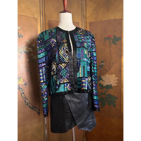 Vintage silk sequined jacket by Niteline by Della Roufogali, size L - Picture 7 of 7